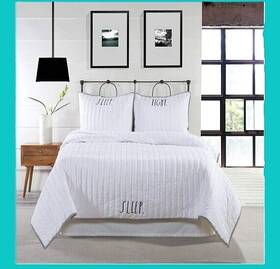 Rae Dunn 192598393425 Sleep.ft 3pc Black And White Gingham Trim King Quilt 2 Shams Vgguc