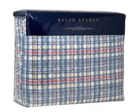 Ralph Lauren 886087392043 Full Queen Veronique Plaid Oxford Blue Diamond Quilt Coverlet R 355