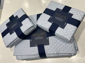 Ralph Lauren 886087403534 Quilted Sateen Argyle Full/queen Coverlet Quilt Shams Hyacinth Blue