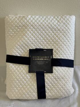 Ralph Lauren 886087403589 Argyle Sateen Quilt Coverlet Blanket King Parchment 470