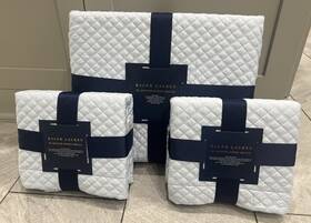 Ralph Lauren 886087403602 Quilted Sateen Argyle King Coverlet Quilt 2 Shams Hyacinth Blue