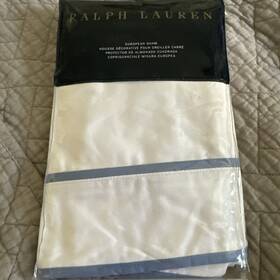 Ralph Lauren 886087424096 Spencer Border Sateen Euro Sham Cornflower Blue/white Nip
