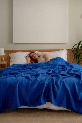 Simteks4444-3 Rayme Tekstil Muslin Blanket - California King Size 95 Inch X 125 Blue
