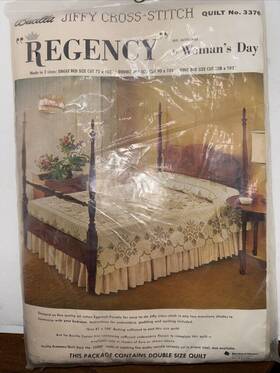 3376 Regency Vintage Bucilla Jiffy Cross Stitch Double Size Quilt #