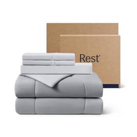 Rest 977490290638 Evercool Cooling Comforter Set King Size Light Gray 4pcs Wit
