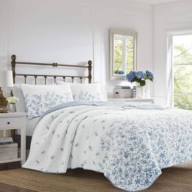 Revman Industries 726084369511 Laura Ashley Home - Queen Quilt Set Reversible Cotton Bedding With Matching Sha