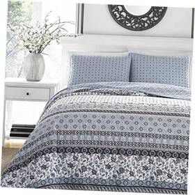 221599 Revman International King Quilt Set Reversible Cotton Bedding With Matching Shams Block Print
