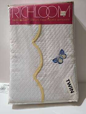 Richloom 080995346093 Vtg 1991 Twin Coverlet Woven Embroidered Matelasse Butterfly Bedspread