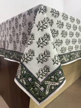 Rtc0008-60108 Ridhi Evergreen Grace Hand Block Print Cotton Rectangle Tablecloth 108 Inch X 60