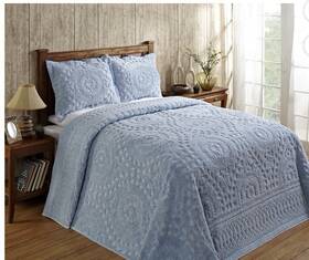 Rio 840053024147 Collection In Floral Design Blue Twin 100% Cotton Tufted Chenille Coverlet