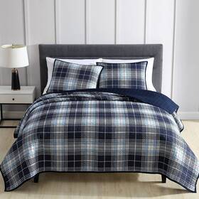 Riverbrook Home 679610853032 Exclusive Coverlet Collection Quilt Set Twin Blue Plaid 2 Piece