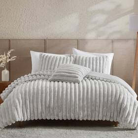 89938 Riverbrook Home Everett Faux Fur 3-piece Comforter Set Twin Xl Gray Luxury