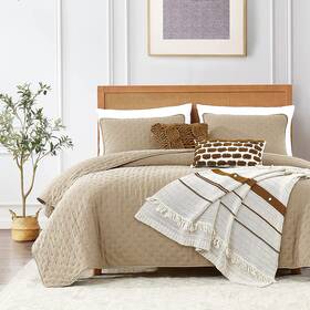 Roaringwild 313050745792 Beige King Size Quilt Bedding Sets With Pillow Shams Lightweight Soft Bedspread