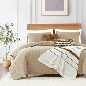 Roaringwild 313113124113 Beige King Size Quilt Bedding Sets With Pillow Shams Lightweight Soft Bedspread