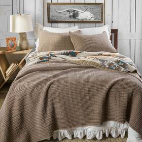 99157-fq-1 Rods True Western Soft Cotton Cocoa Waffle Weave Quilt Set