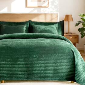 Vqs-queen-green1 Romrol Luxury Velvet Quilt Set Queen Size 3 Pieces Soft Cozy Oversized Striped Velve