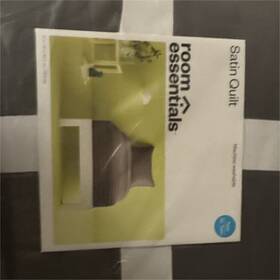 71135380221 Room Essentials Satin Quilted Quilt Full/queen Gray Solid 90x90 Machine Washable
