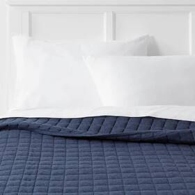 81785865 Room Essentials Quilt Cotton Blend Knitted Cozy Jersey Solid Navy Full/queen