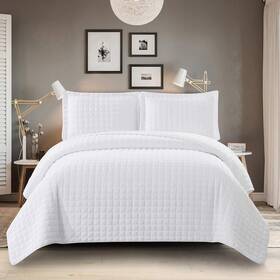 Royal Hotel Bedding 825624540578 Plush Velvet Queen Size Quilt White 92x96 Inches Coverlet 3pc Set Ov