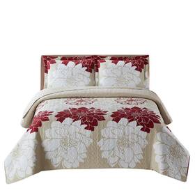 Royal Tradition 825624339844 Helena Burgundy Reversible Coverlets King/california King Over-sized 3pc Qui