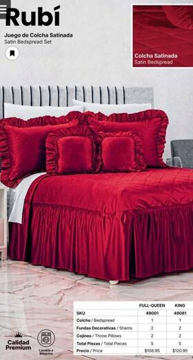 49001 Rubi Colcha Satinada Satin Ruffled Bedspread Set Full-queen Solid Red