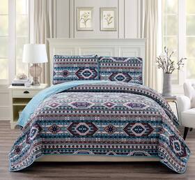 Rugs 4 Less 635309790897 Rustic Western Southwestern Native American Quilt Set In Beige Taupe Brown Turqu