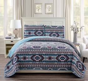 Rugs 4 Less 635309790903 Rustic Western Southwestern Native American Quilt Set In Beige Taupe Brown Tu
