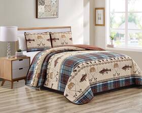 Rugs 4 Less 665752459782 River Fly Fishing Rustic Cabin Lodge Quilt Bedspread Bedding Set With An