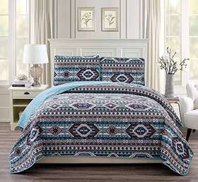 Rugs 4 Less 665752522509 Rustic Western Southwestern Native American Quilt Set In Beige Taupe Brown Turqu