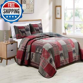 Rugs 4 Less B08ttcvpm3 Rustic Log Cabin Lodge Quilted Grey Charcoal Deep Red Reversible