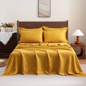 S Victory Symbol 414909476279 100% Organic French Linen Sheet Set 4pcs King Size 1 Flat Sh