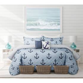 60480.zu3k.01 Safdie & Co. Quilts For King Bed Blue Anchors Bedspreads Soft Summer Quilt Lightweight