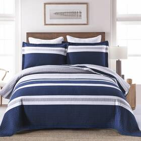 Sahsahcasa 639393941838 Quilt King Size 100% Cotton Set Navy Blue Striped Qu
