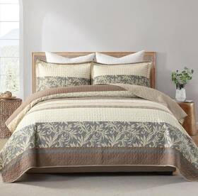 Sahsahcasa 689713676209 100% Cotton Queen Quilt Set Boho Farmhouse Bedding Brown/beige/gray - New