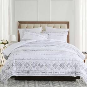 Cfr02-wh-queen Sahsahcasa Queen Comforter Set White Boho Bedding 100%