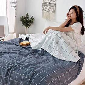 Sa-250529-0 Sanacyna 6-layer Gauze 100% Cotton Muslin Blankets For Adults Queen Blue