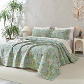 B0f7xhrww5 Sanracie California King Quilt Bedspread Set118x106 100 Cotton Green Flower