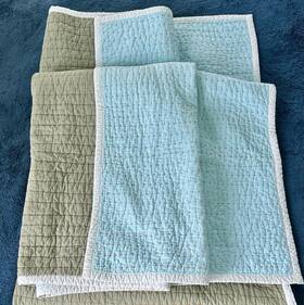 45976 Serena & Lily And Full/queen Cabin Quilt Sky Blue/green Contrasting Stitches Read