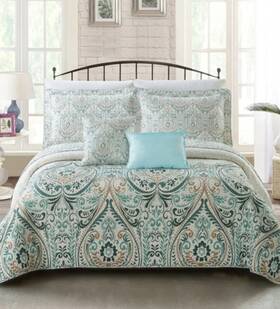Serenta 744790355475 5pc Bedspread Set In Visionary Damask Blue