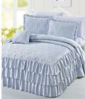 Serenta Queen Size Satin Bedspread Piece Ruffle Light Blue Summer