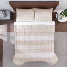 86274966 Serta 2pc Twin/twin Extra Long Billy Textured Stripe Quilt Set Beige -