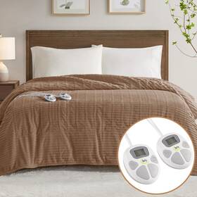 St54-0313 Serta Electric Blanket Soft Ribbed Plush King Chestnut Brown