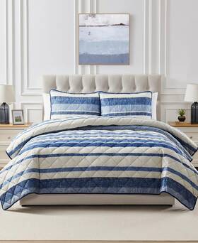Blu-2qt-twin-ma Seventh Studio Blue Stripe Pinsonic 2 Piece Microfiber Quilt Set - Twin