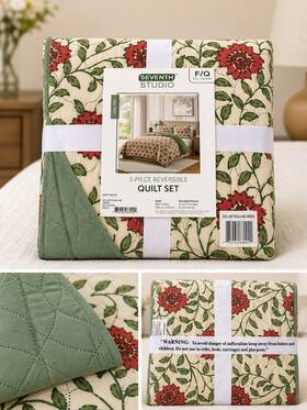 Eza-30t-fqquil-mc-green Seventh Studio Full/queen Reversible Quilt Set Green Floral 3-piece Polyester