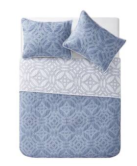 Mk4-3qt-king-ma-blu Seventh Studio 3p Mirka King Quilt Set Reversible Chambray Blue White Matelasse