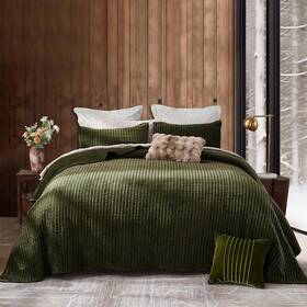 21021-fq-dgn Shalala New York Velvet Quilt Queen Size Striped Bedding Set Lightweight Comforter