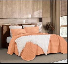 Y23001 Shalala New York Corduroy Quilt King Size 3 Pieces Bedding 106 Inch X94 Orange Blush