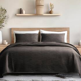 Y23003-ki-dbr Shalala New York Velvet Quilt King Size Lightweigh Relaxed Stitch Striped Bedding Set