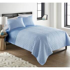 Shavel 718498958283 Seersucker 6-in-1 Quilt Set Twin Carlton Plaid Blue