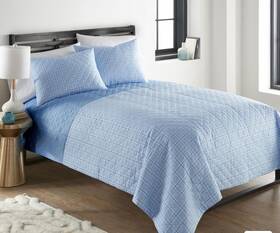 Shavel 718498958306 Seersucker 6-in-1 Quilt Set King Carlton Plaid Blue 102 Inch X 90 Cool &comfy